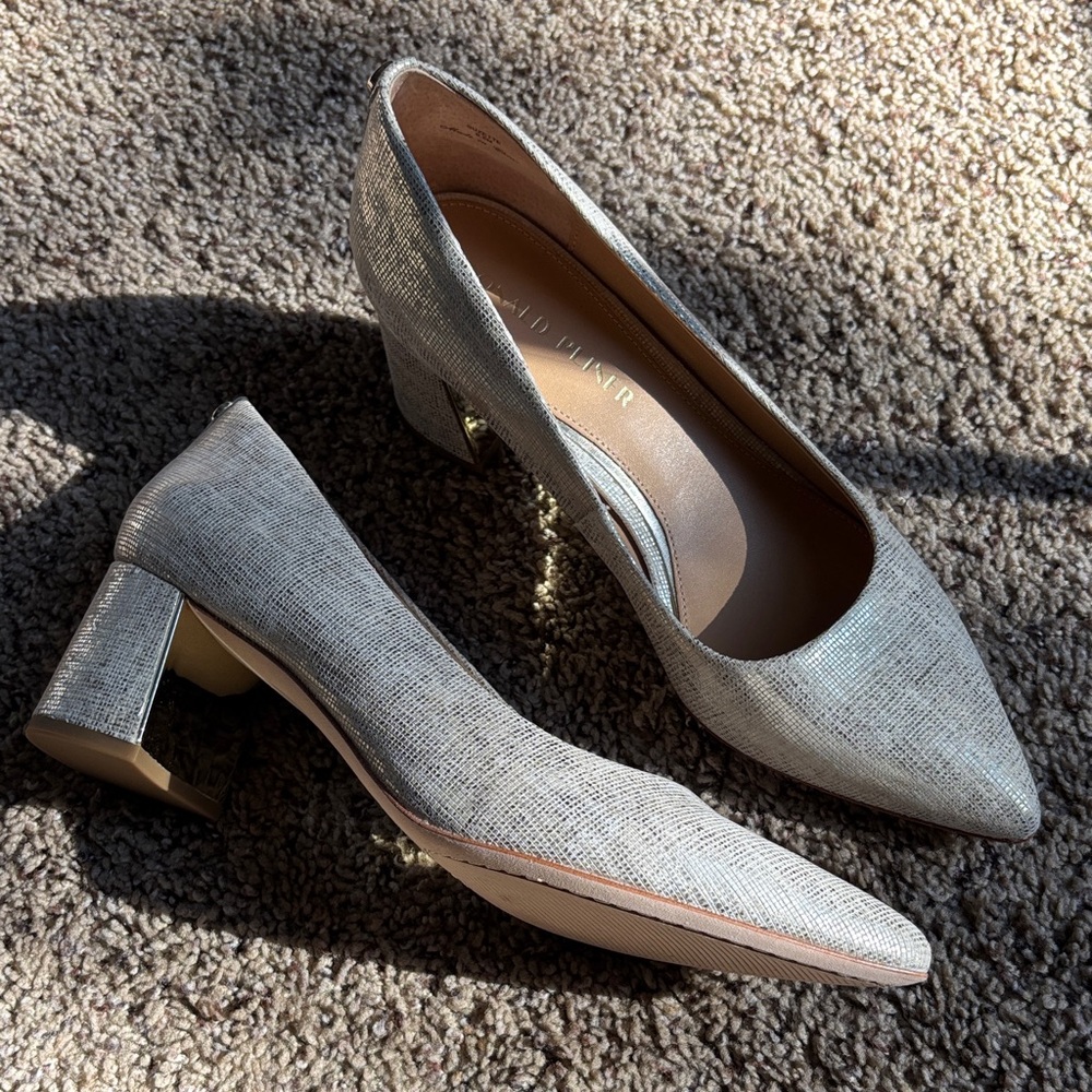 Donald J. Pliner Suzette gold textured Block Heel Shoes